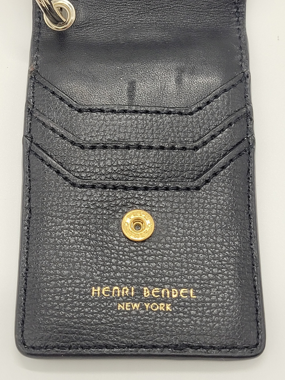 Henri Bendel W 57th Black Leather Card Holder Gold Hardware Slim Keychain Clip - Picture 7 of 12